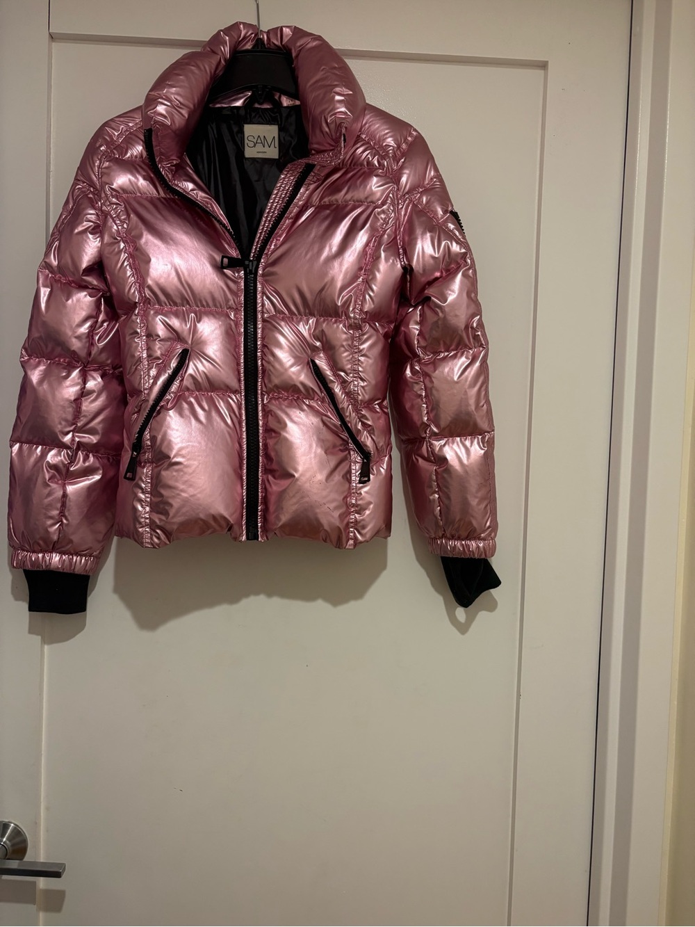 SAM. Shiny Metallic Rose Pink Puffer Jacket